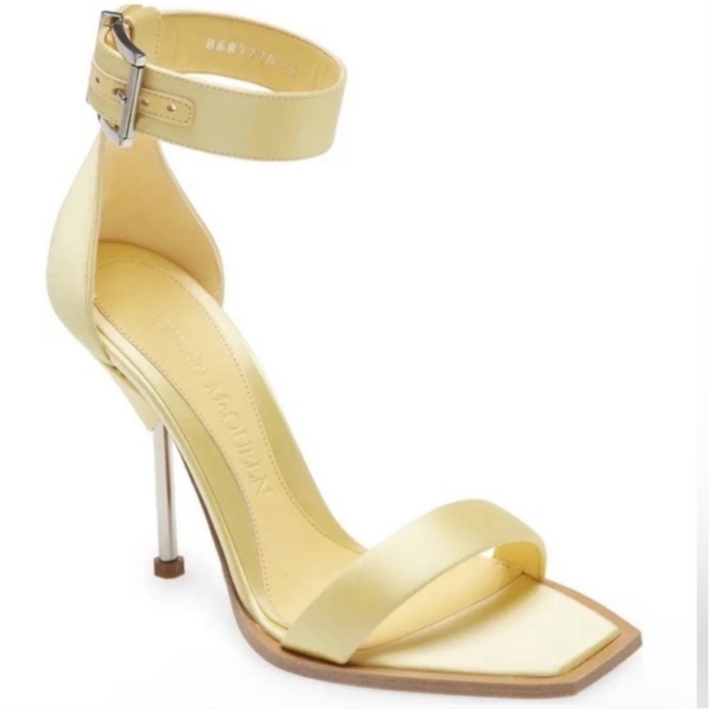 Alexander McQueen Pale Yellow Leather Ankle-Strap Stiletto Sandals